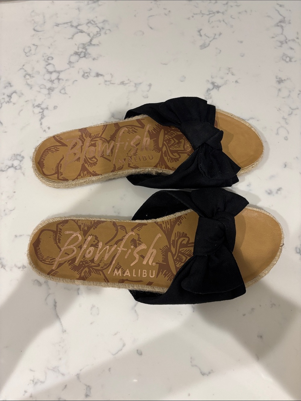 Blowfish Black Bow Espadrille Slide Sandals New never worn Sz 7